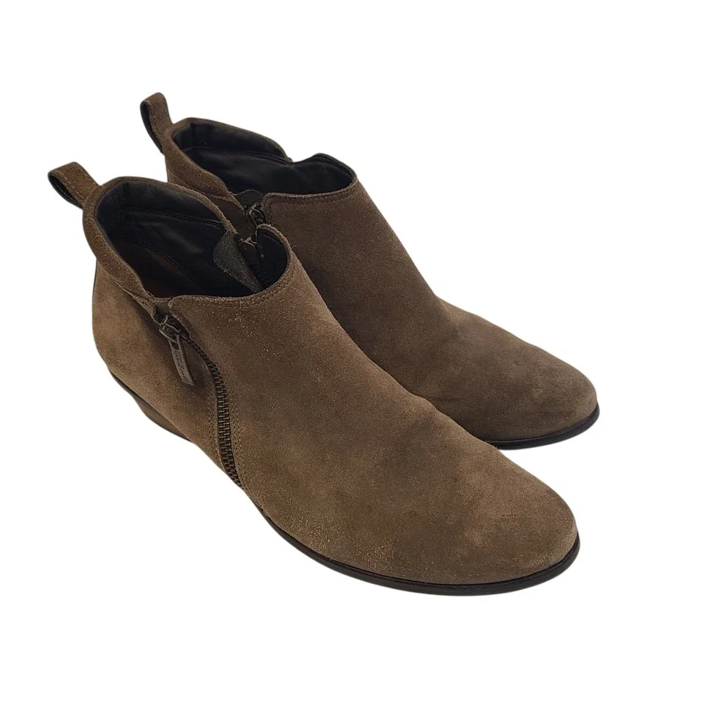 Paul Green Womens Brown Suede Ankle Boots Side Zip Stacked Heel Size 6.5 UK 9 US